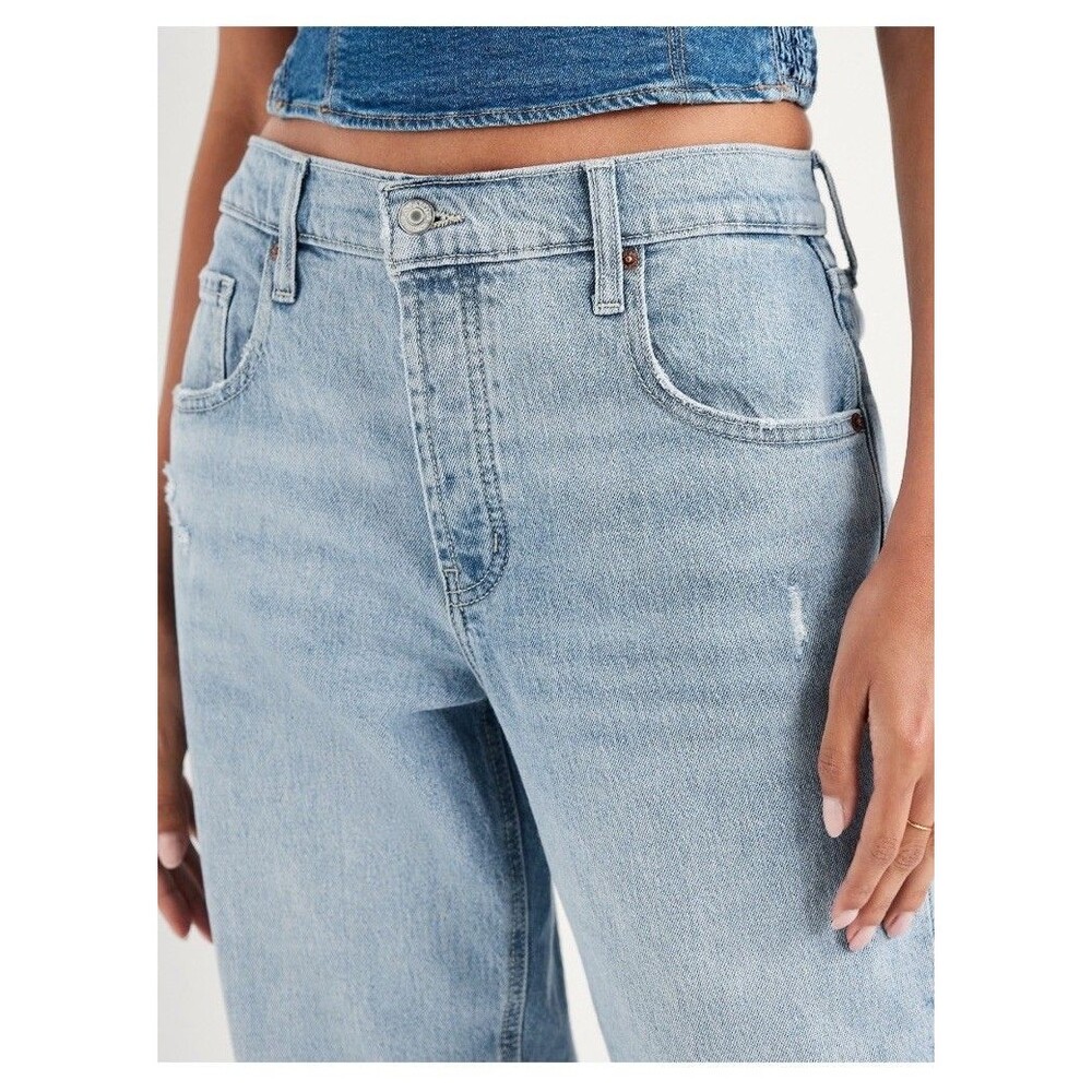 Women's Mid-Rise Waist With Hidden Button Fly Straight Slouchy Straight Jeans 6 - Picture 3 of 6